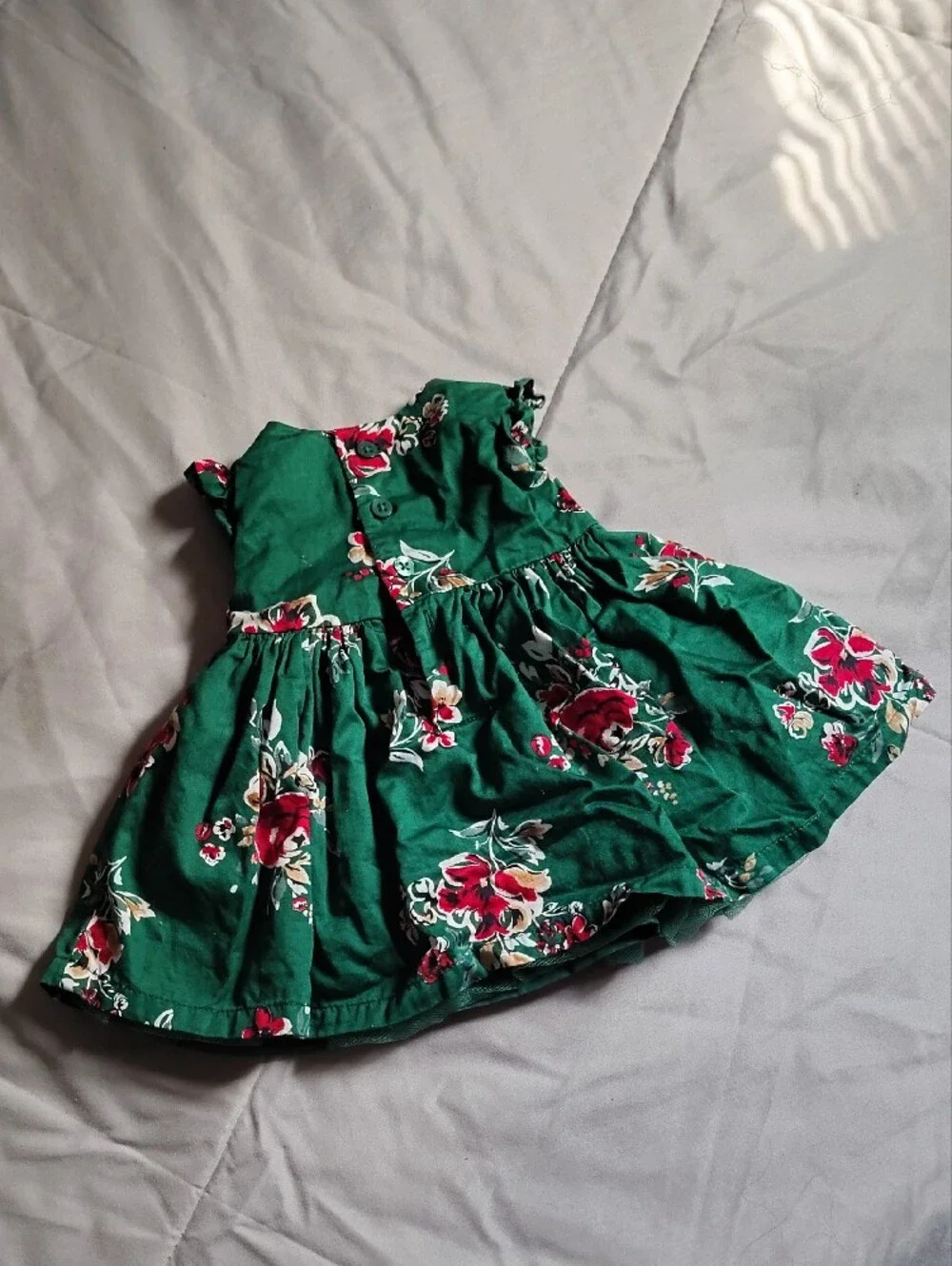 Carter's Green Floral Dress with Red and Cream Flowers